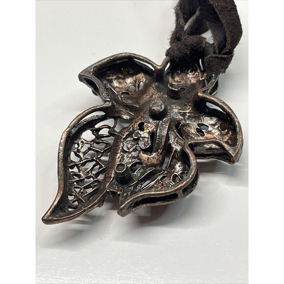 Seasonal Whispers Necklace Brown Suede Ribbon Starburst Flower Rhinestones AL2.3 - Picture 10 of 16